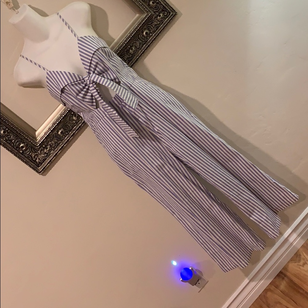 Blue and white striped jumper